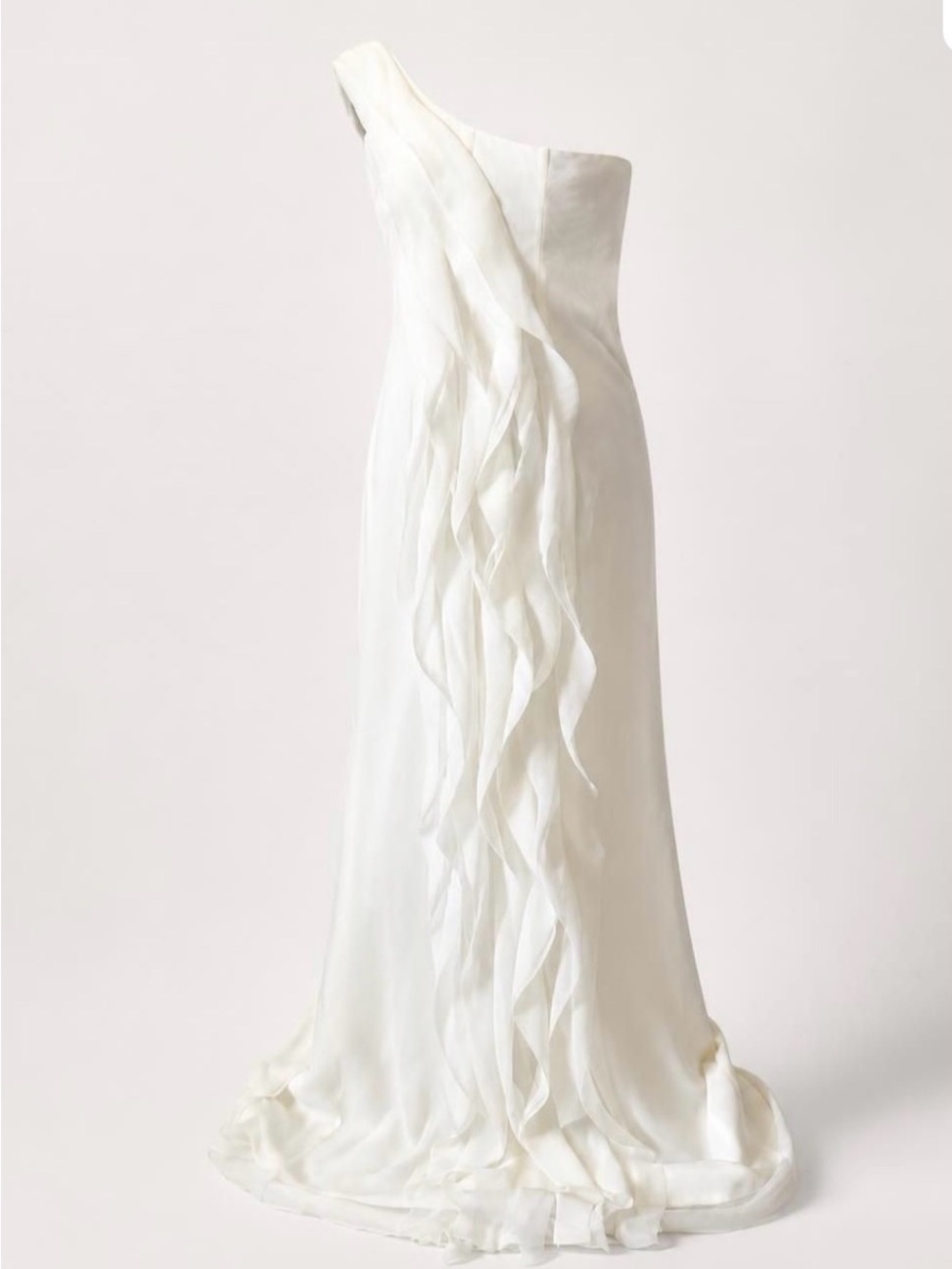 White by Vera Wang White One-Shoulder Cascading Ruffle Gown